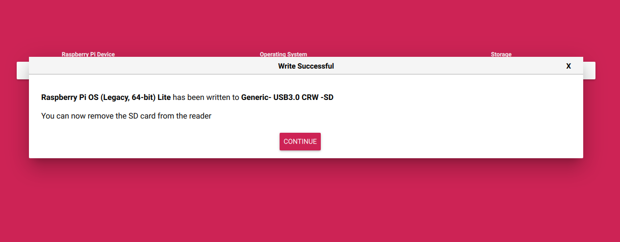 Raspberry Pi Imager SD Card Ejection Screen