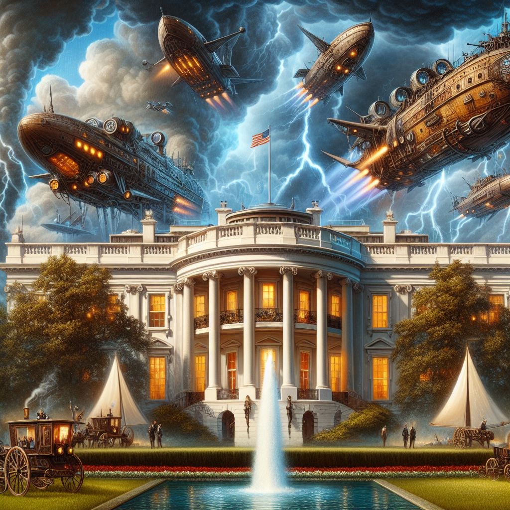 Steam Punk Spaceships in front of the White House